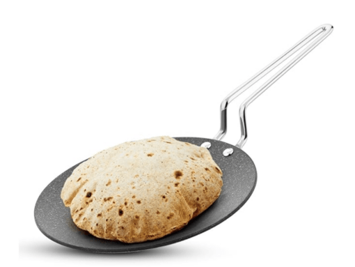BERGNER Argent Samsara Triply Stainless Steel 28cm Roti Tawa with Quantanium Non-Stick Coating, Stay Cool Handle, Less Oil Use, PFOA Free, Even and Fast Heating, Easy to Clean - Induction Compatible